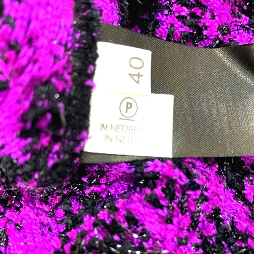 WOW! EXQUISITE ESCADA 40/10 KNIT WOOL TWEED BOUCLE PURPLE METALLIC FRINGE JACKET - Picture 8 of 13